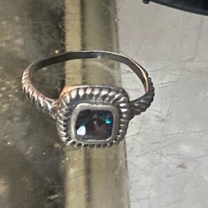 Sterling Silver Mystic fire  Topaz Square Halo Ring - Silver